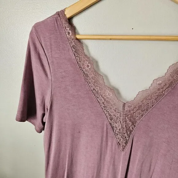 EUC AMERICAN EAGLE SOFT & SEXY DOUBLE V NECK LACED MAUVE TOP SIZE M - Picture 4 of 13